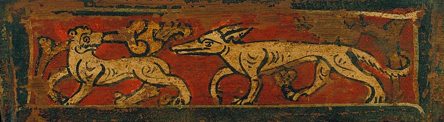 Deckenpaneel mit vierbeinigen Tieren und Pflanzenmotiven